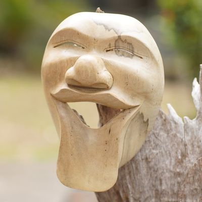 Alternate image for Hand Carved Bali Hibiscus Wood Mask Laugh Out Loud