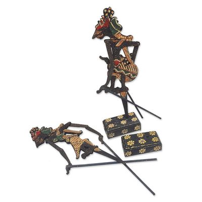 Alternate image for Handmade Klepu Wood Rama and Sita Shadow Puppets Set of 2 Divine Marriage