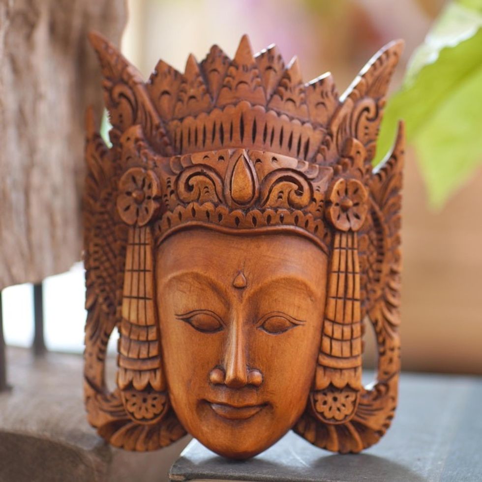 Hand Carved Suar Wood Mask from Bali 'Beauty of Cili'