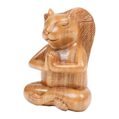 Alternate image for Hand Carved Wood Sculpture of Praying Squirrel from Bali Praying Squirrel