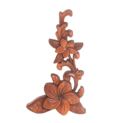 Alternate image for Hand Carved Suar Wood Relief Panel of Frangipani Touch of Jepun