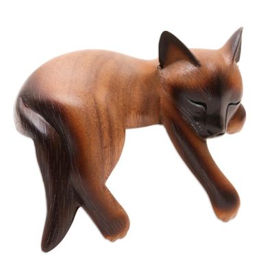 Alternate image for Sleeping Siamese Suar Wood Cat Statuette Sleeping Feline