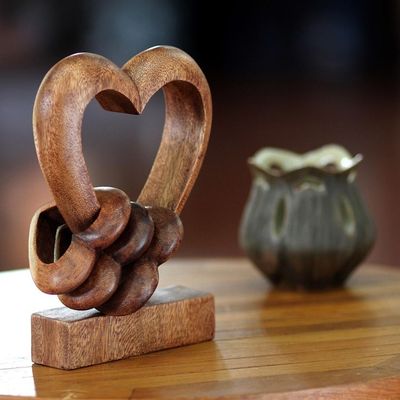 Alternate image for Hand Carved Suar Wood Romantic Sculpture Heart Power