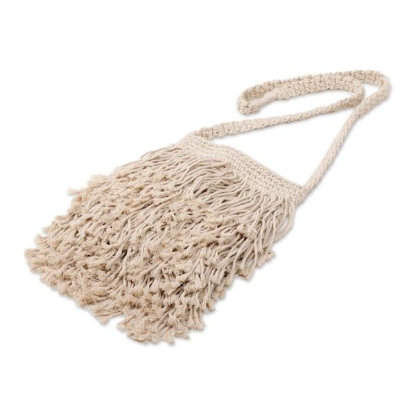 Alternate image for Hand-Knotted Cotton Sling with Fringes from Bali Malang Majesty