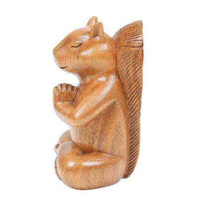 Alternate image for Hand Carved Wood Sculpture of Praying Squirrel from Bali Praying Squirrel