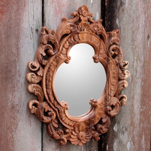 Alternate image for Ornate Rococo Style Carved Wood Mirror from Bali Artisan Mataram Rococo