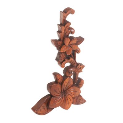 Alternate image for Hand Carved Suar Wood Relief Panel of Frangipani Touch of Jepun