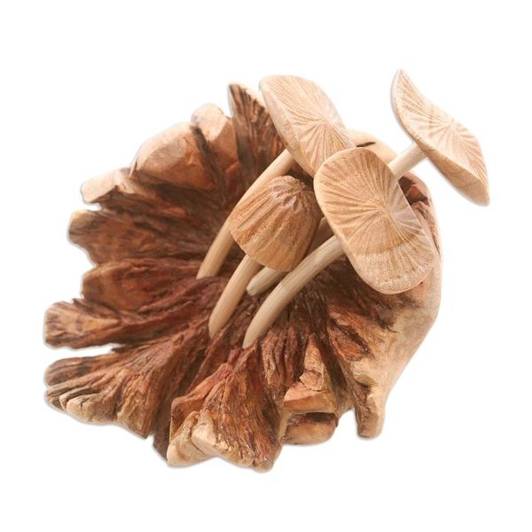 Alternate image for Hand Carved Balinese Mushroom Statuette Young Mushrooms