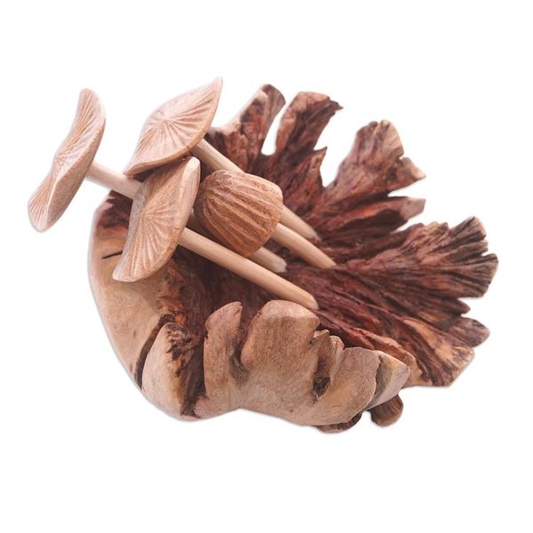 Alternate image for Hand Carved Balinese Mushroom Statuette Young Mushrooms