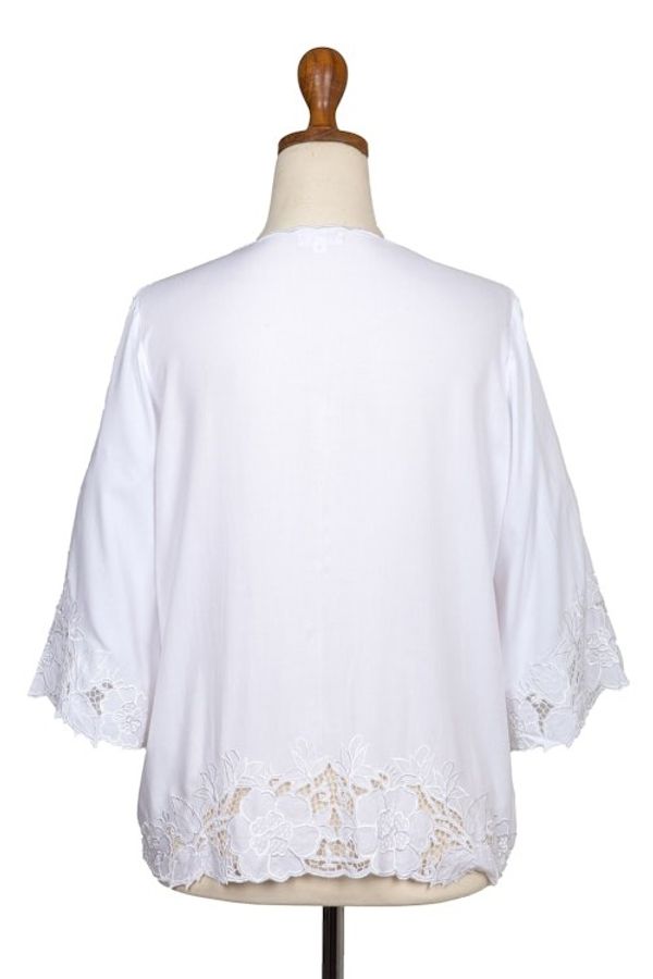 Alternate image for Floral Embroidered White Rayon Blouse from Bali Blossom Delight