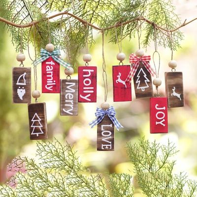 Alternate image for Handcrafted Wood Christmas Ornaments Set of 10 Farmhouse Christmas
