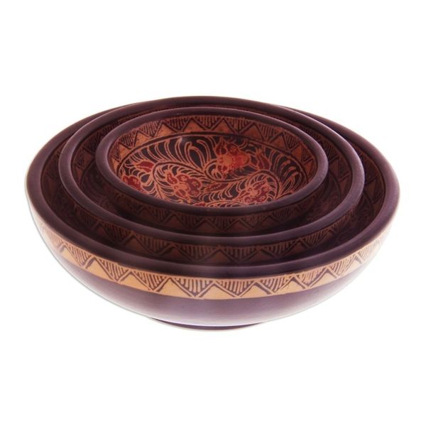 Alternate image for Wood batik centerpieces Set of 3 Javanese Vines
