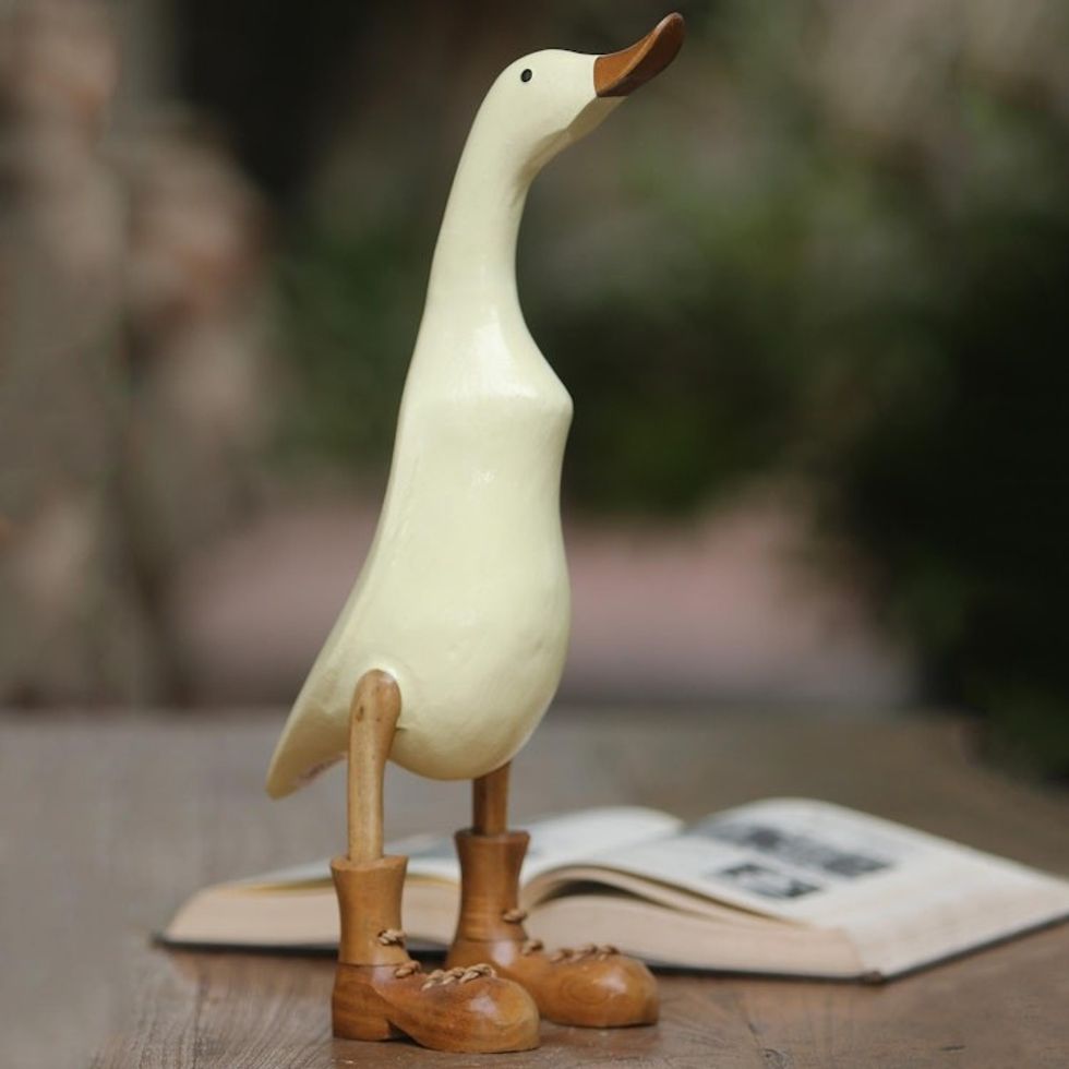 Acacia Wood and Bamboo Root Duck Sculpture in Vanilla 'Vanilla Duck'