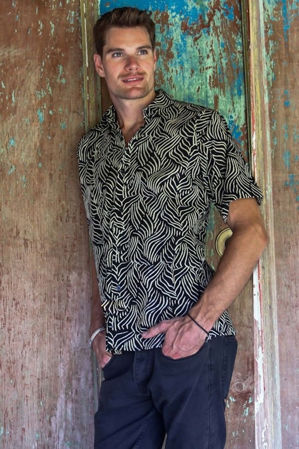 Men's Cotton Batik Button Down Short Sleeve Shirt 'Bedeg'