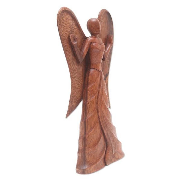 Alternate image for Hand Carved Suar Wood Angel Statuette Angel in Heaven