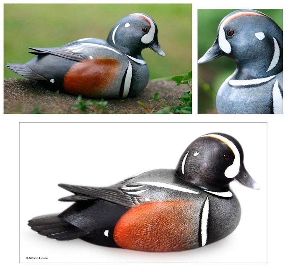 Hand Made Wood Bird Sculpture 'Harlequin Duck'