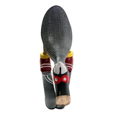 Alternate image for Hand Painted Wood Skiing Duck Statuette Downhill Duck in Black