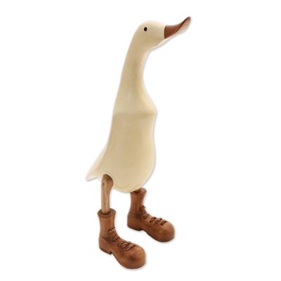 Alternate image for Acacia Wood and Bamboo Root Duck Sculpture in Vanilla Vanilla Duck