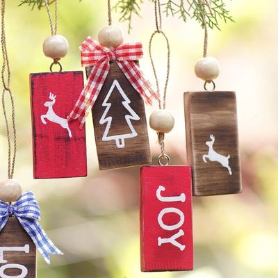 Alternate image for Handcrafted Wood Christmas Ornaments Set of 10 Farmhouse Christmas