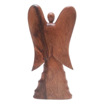 Alternate image for Hand Carved Suar Wood Angel Statuette Angel in Heaven