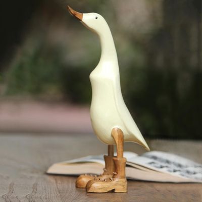 Alternate image for Acacia Wood and Bamboo Root Duck Sculpture in Vanilla Vanilla Duck