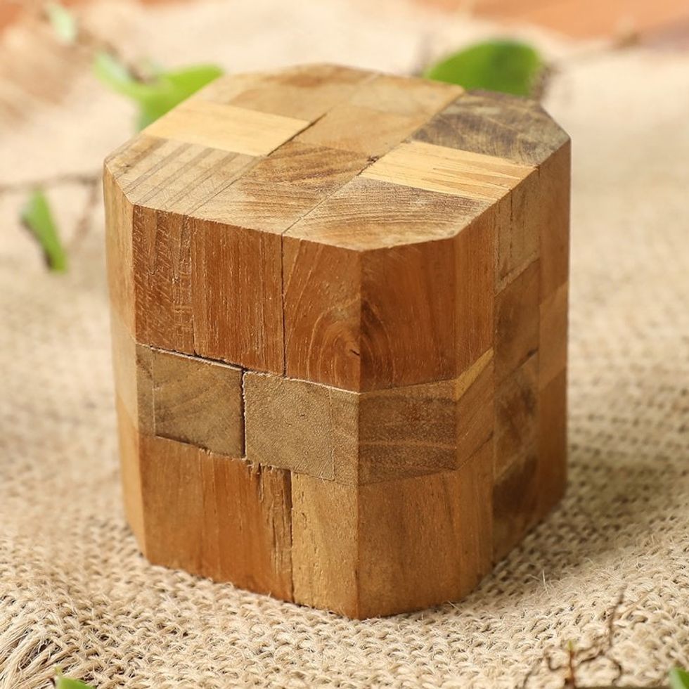 Handcrafted Teak Wood Executive Desk Puzzle Brainteaser 'Octagon'