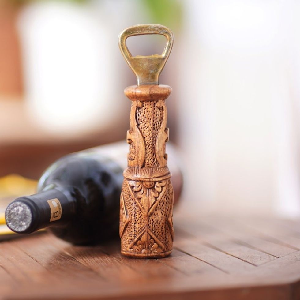 Handcrafted Suar Wood Bottle Opener from Bali 'Refreshment Vine'