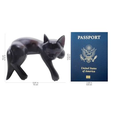 Alternate image for Balinese Signed Hand-Carved Sleeping Black Cat Sculpture Black Catnap