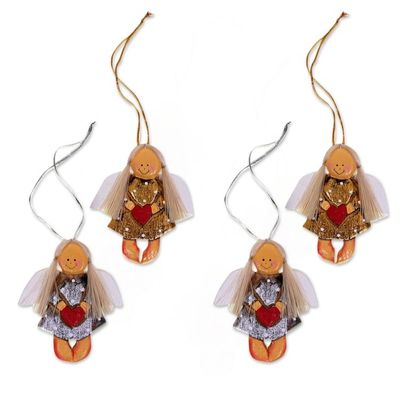 Alternate image for 4 Artisan Crafted Angel with Hearts Holiday Ornaments Set Heart Angels