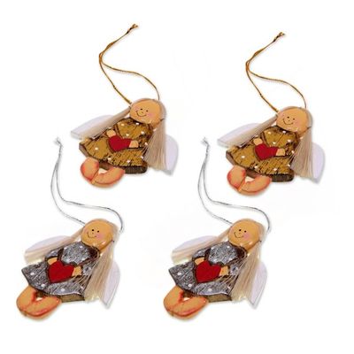 Alternate image for 4 Artisan Crafted Angel with Hearts Holiday Ornaments Set Heart Angels