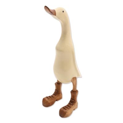 Alternate image for Acacia Wood and Bamboo Root Duck Sculpture in Vanilla Vanilla Duck