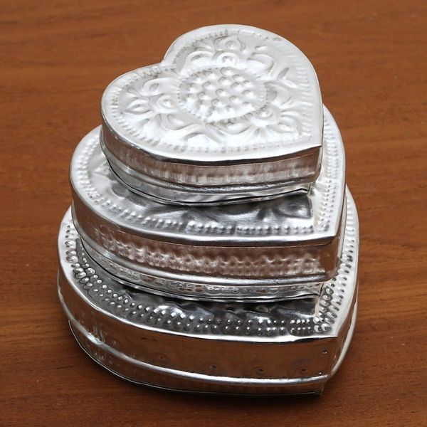 Alternate image for Decorative Aluminum Heart-Shaped Boxes Set of 3 Sparkling Love