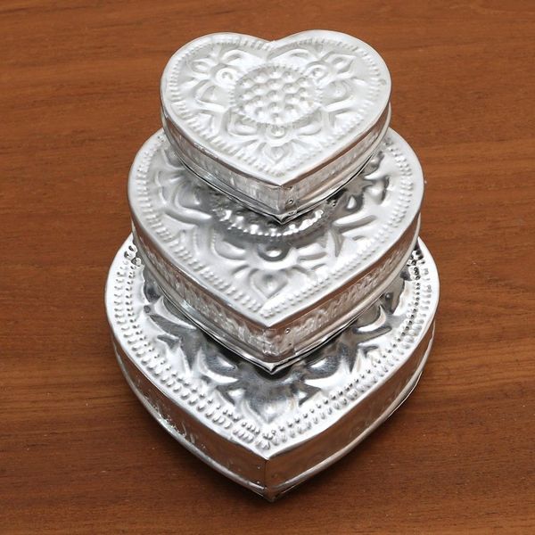 Alternate image for Decorative Aluminum Heart-Shaped Boxes Set of 3 Sparkling Love