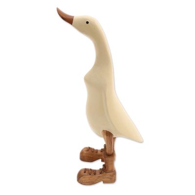 Alternate image for Acacia Wood and Bamboo Root Duck Sculpture in Vanilla Vanilla Duck