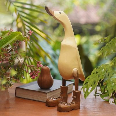 Alternate image for Acacia Wood and Bamboo Root Duck Sculpture in Vanilla Vanilla Duck