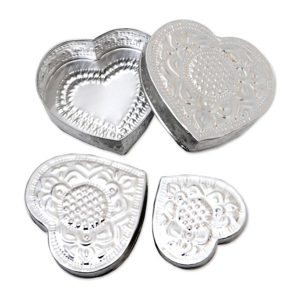 Alternate image for Decorative Aluminum Heart-Shaped Boxes Set of 3 Sparkling Love