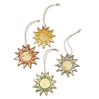 Alternate image for Four Gold Tone Albesia Wood Sun Ornaments from Bali Sunny Holiday