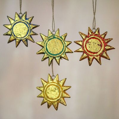 Alternate image for Four Gold Tone Albesia Wood Sun Ornaments from Bali Sunny Holiday