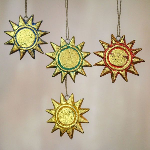 Alternate image for Four Gold Tone Albesia Wood Sun Ornaments from Bali Sunny Holiday