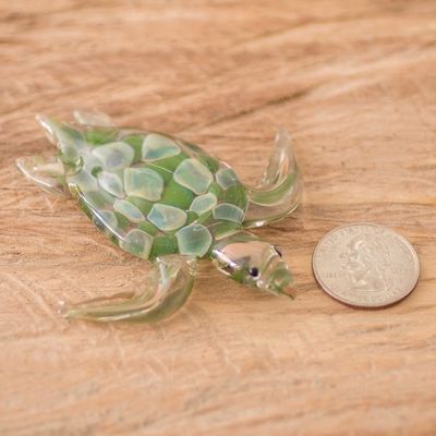 Alternate image for Small Green Art Glass Turtle Sculpture Leatherback Turtle