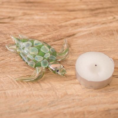Alternate image for Small Green Art Glass Turtle Sculpture Leatherback Turtle