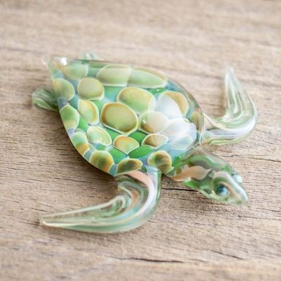 Alternate image for Small Green Art Glass Turtle Sculpture Leatherback Turtle