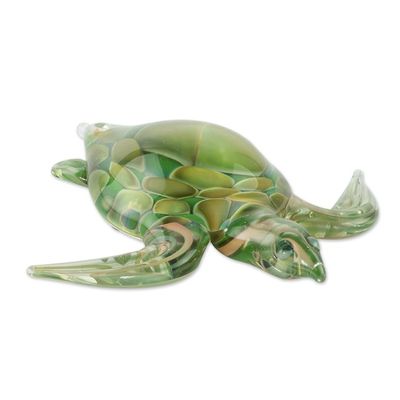 Alternate image for Small Green Art Glass Turtle Sculpture Leatherback Turtle