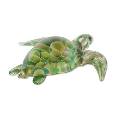 Alternate image for Small Green Art Glass Turtle Sculpture Leatherback Turtle