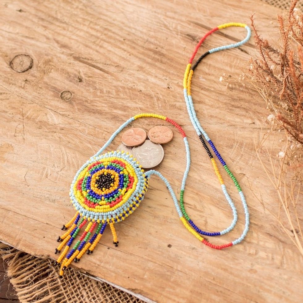 Handcrafted Beaded Guatemalan Kite-Themed Mini Shoulder Bag 'Traditional Barrilete'