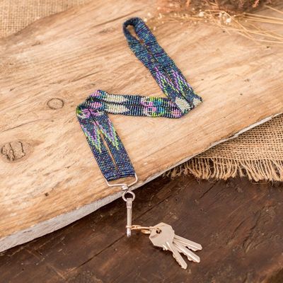 Alternate image for Guatemalan Handmade Blue Beaded Neck Lanyard Keychain Holder Handy and Charming