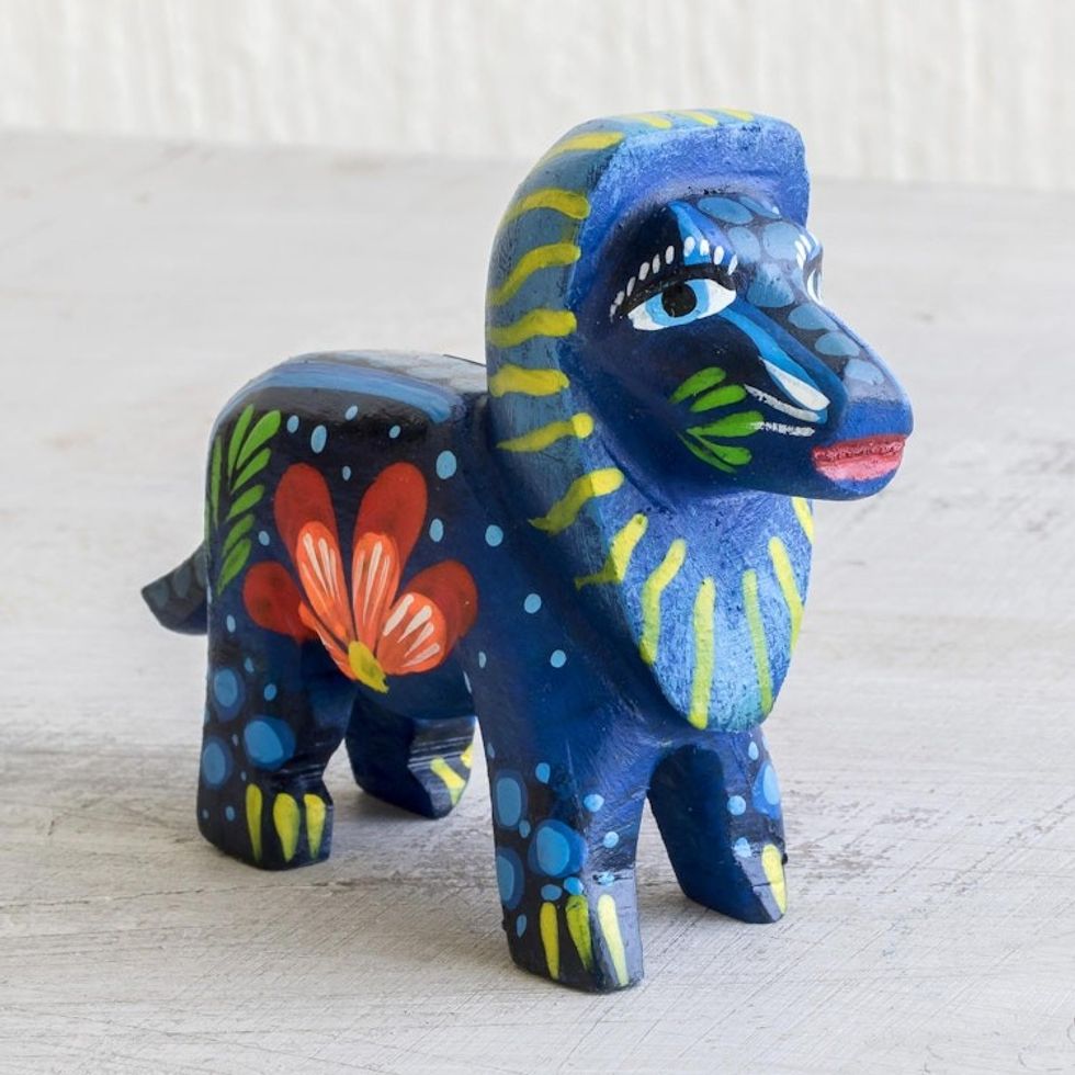 Multicolored Hand Carved Lion Figurine 'Proud Lion'