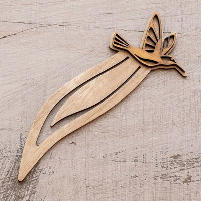 Alternate image for Handcrafted Recycled Teak Hummingbird Theme Bookmark Hummingbird in Flight