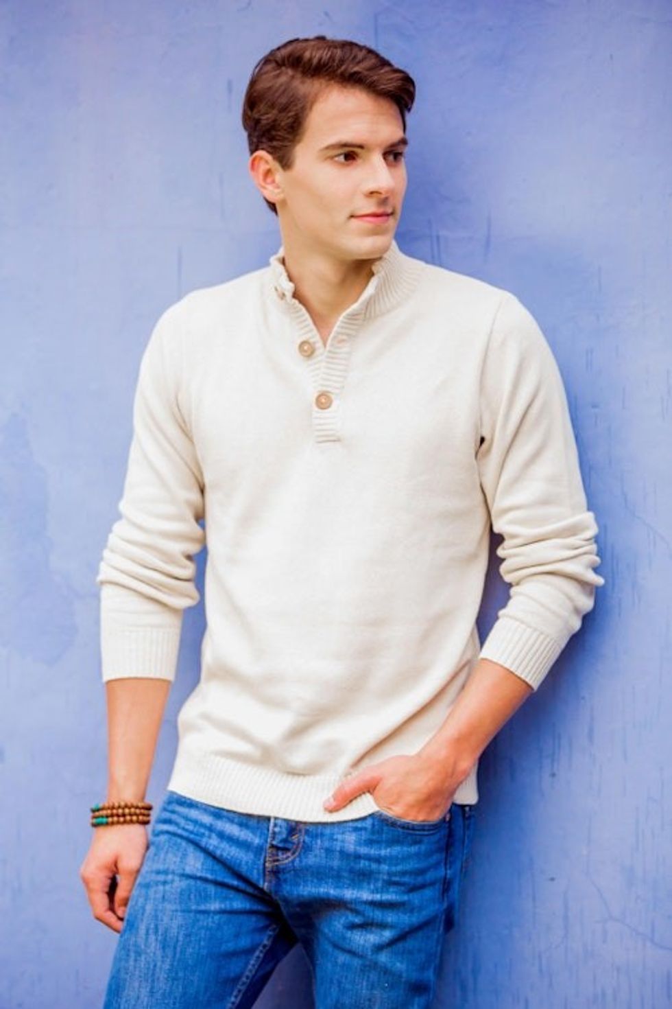 Men's cotton sweater 'Ivory Comfort'