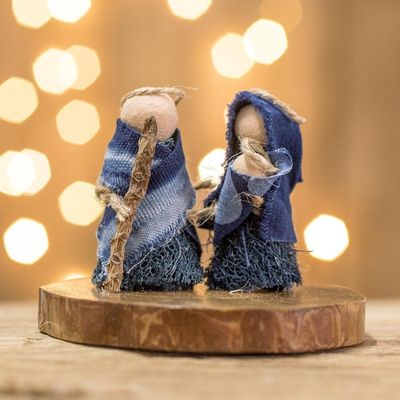 Alternate image for Natural Fiber Nativity Sculpture with Indigo Cotton Accents Dream of Love